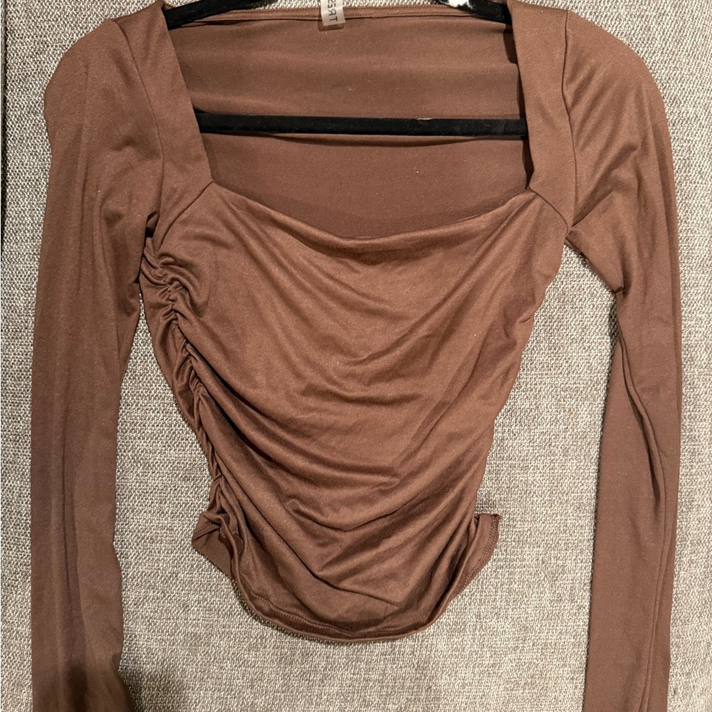 Brown Long Sleeve Ruched Top